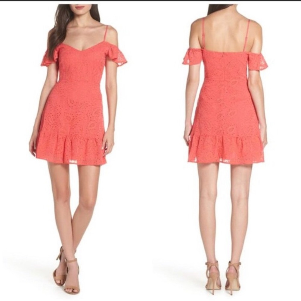 BB Dakota NWOT Orange off the Shoulder Eyelet Mini Dress-SUMMER CLEARANCE